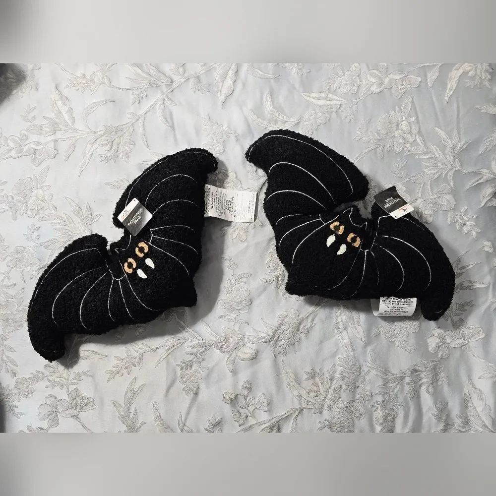 Bundle of two Decorative Halloween Boucle Bat Pillow, 22" x 11", NWT